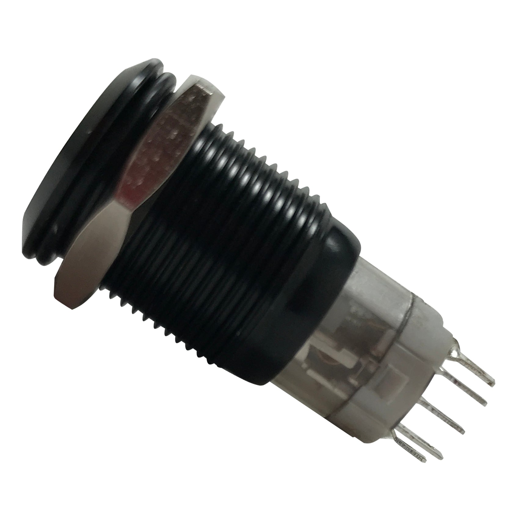 Yellow LED Black Metal Latching Push Button Switch On Off 12V - 16mm Mounting