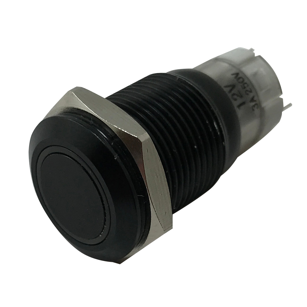 Yellow LED Black Metal Latching Push Button Switch On Off 12V - 16mm Mounting