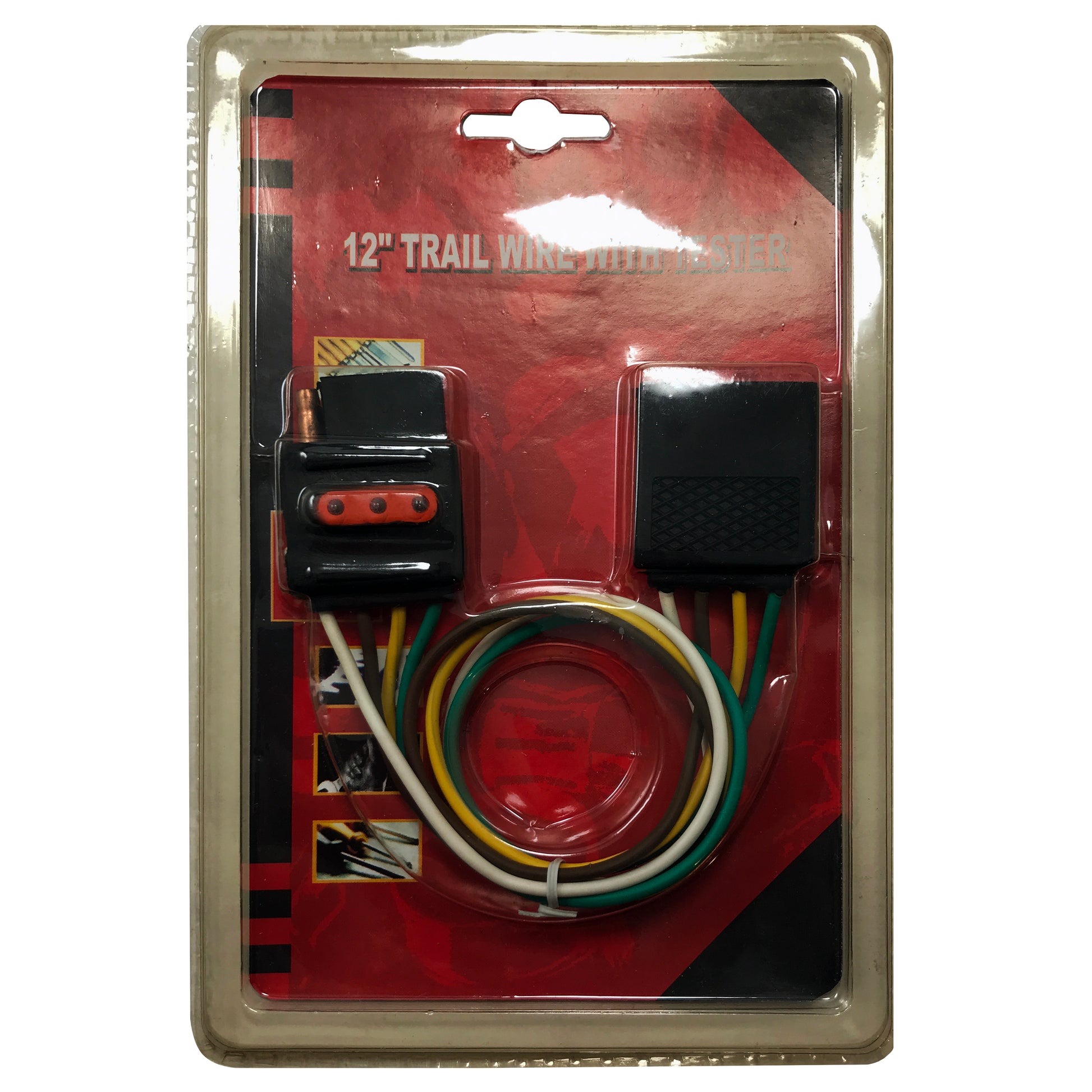 12" Inch Flat 4-Pin Trailer Plug Wire Harness Extension Connector & Tester Lights
