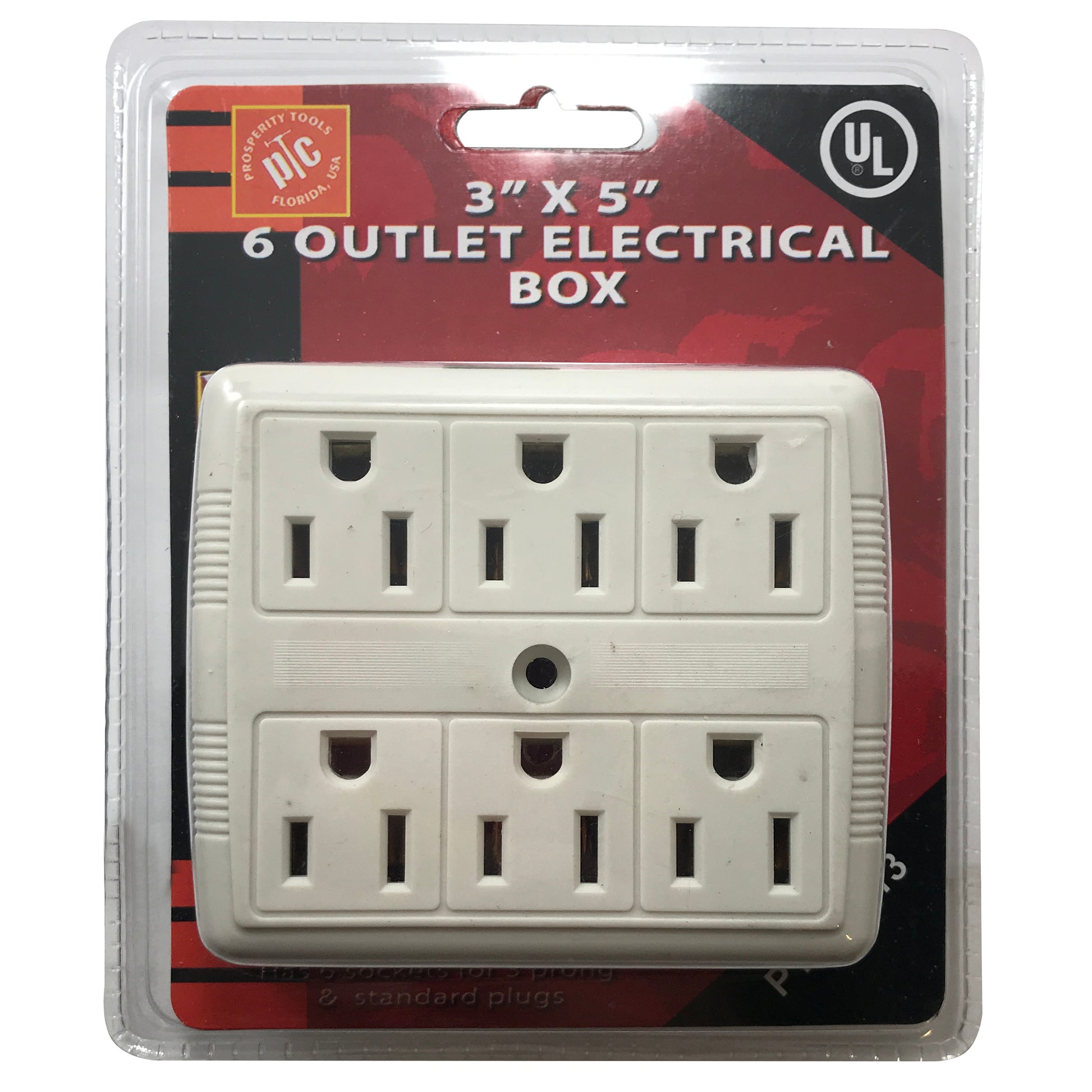 6 Outlet Electrical Multi Plug Wall Adapter Tap 3" x 5" Box 15A 125V [UL Listed]