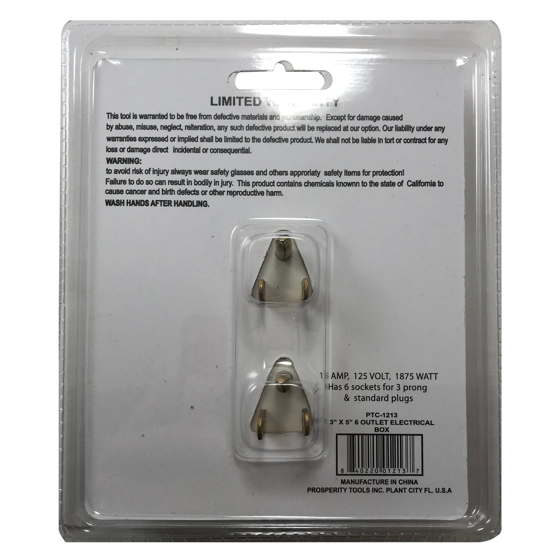 6 Outlet Electrical Multi Plug Wall Adapter Tap 3" x 5" Box 15A 125V [UL Listed]