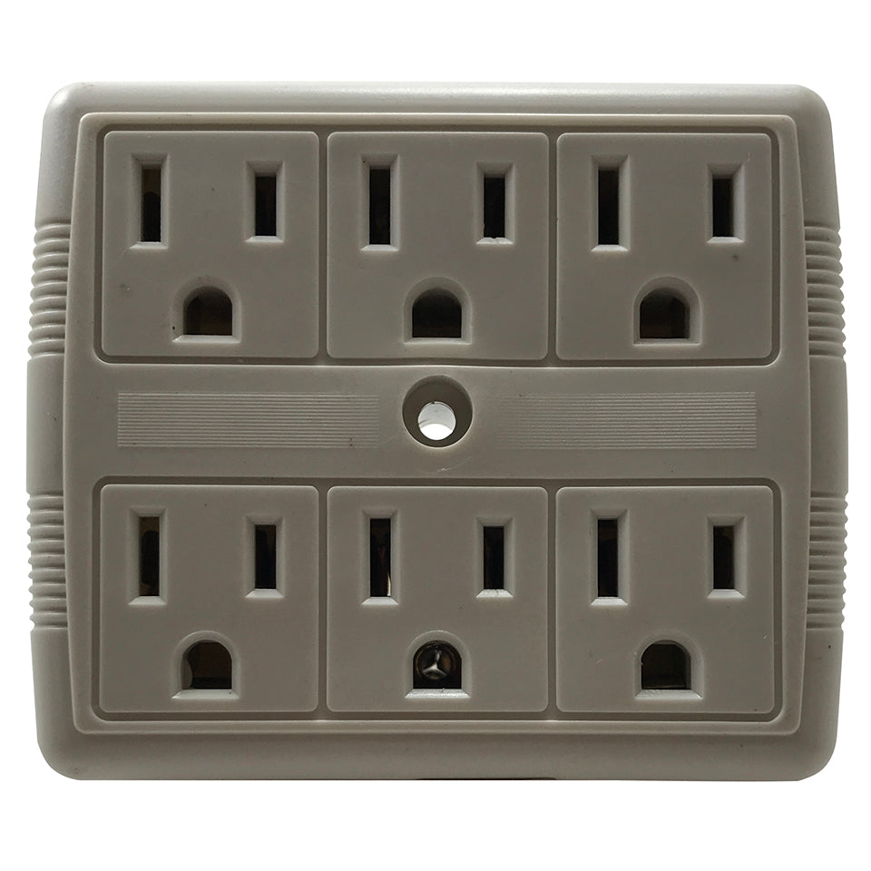 6 Outlet Electrical Multi Plug Wall Adapter Tap 3" x 5" Box 15A 125V [UL Listed]