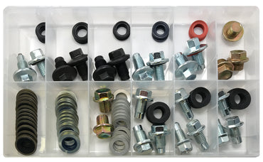 114 Piece Oil Drain Plug & Gasket Assortment Kit - "For Newer Car Applications"