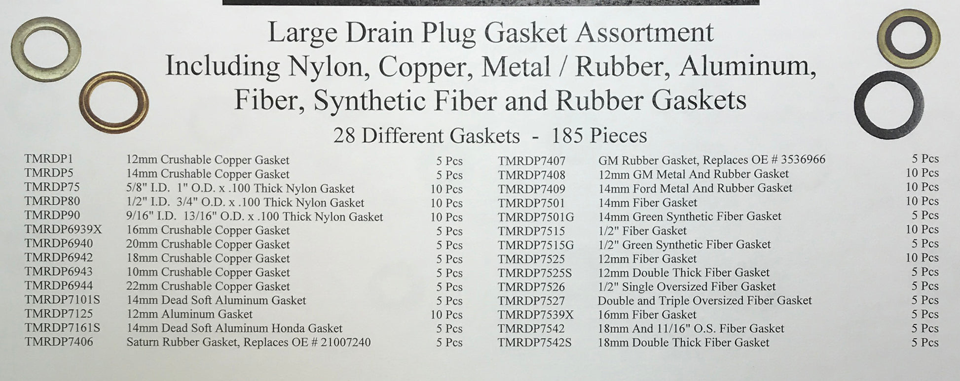 185 Piece Large Oil Drain Plug Gasket Assortment Kit