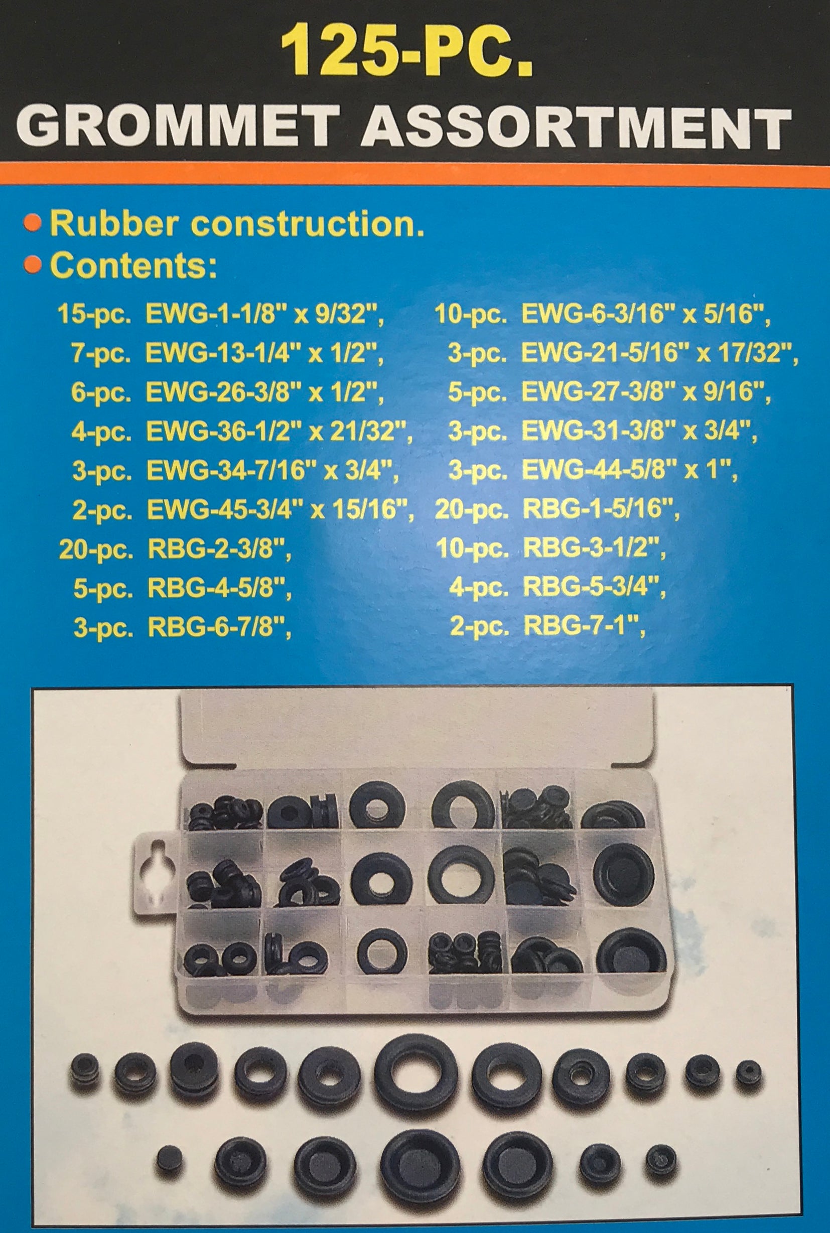 125 Piece Rubber Grommet Assortment Kit