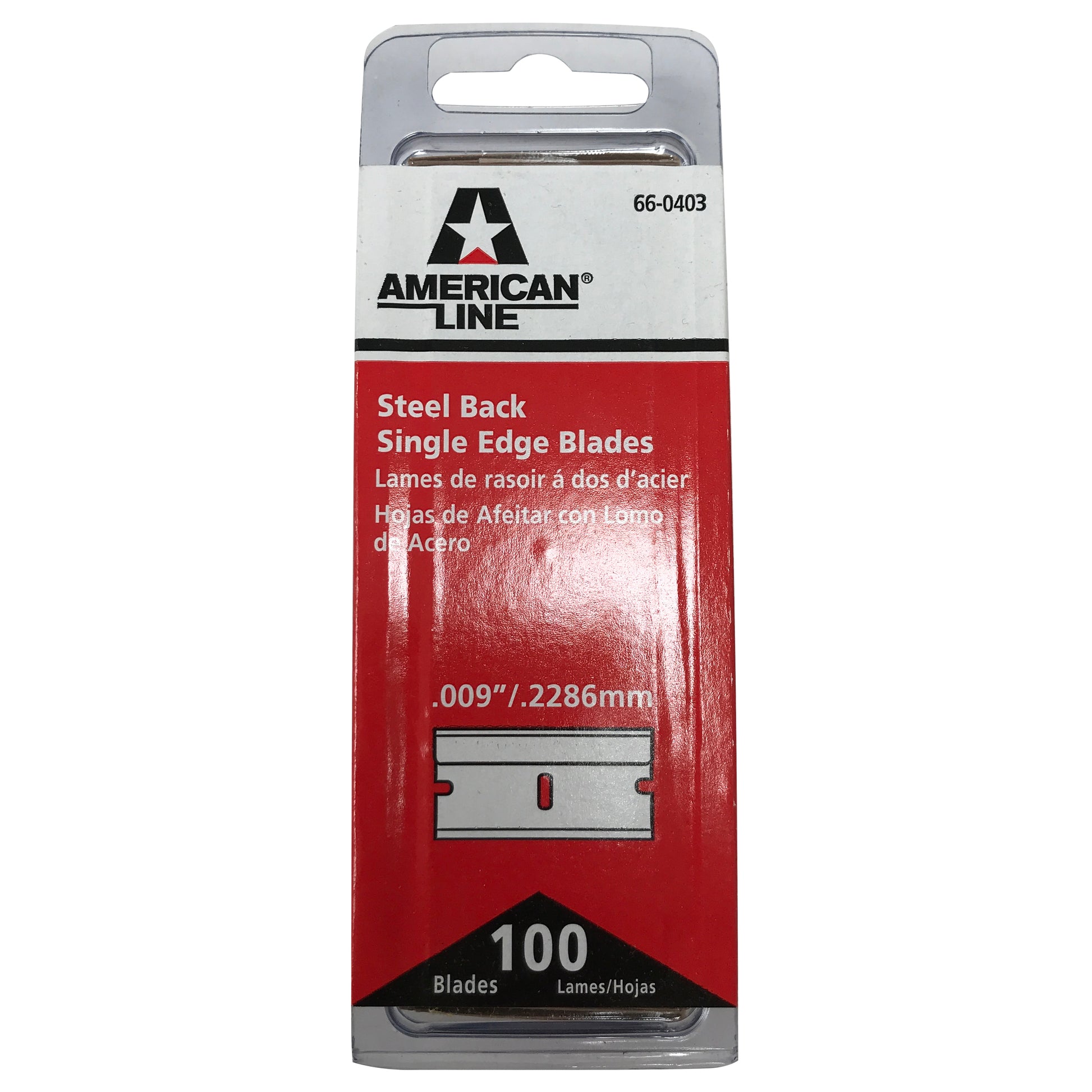 American Line 66-0403 Carbon Steel Back Single Edge Razor Blades .009" / .2286mm - 100 Pack