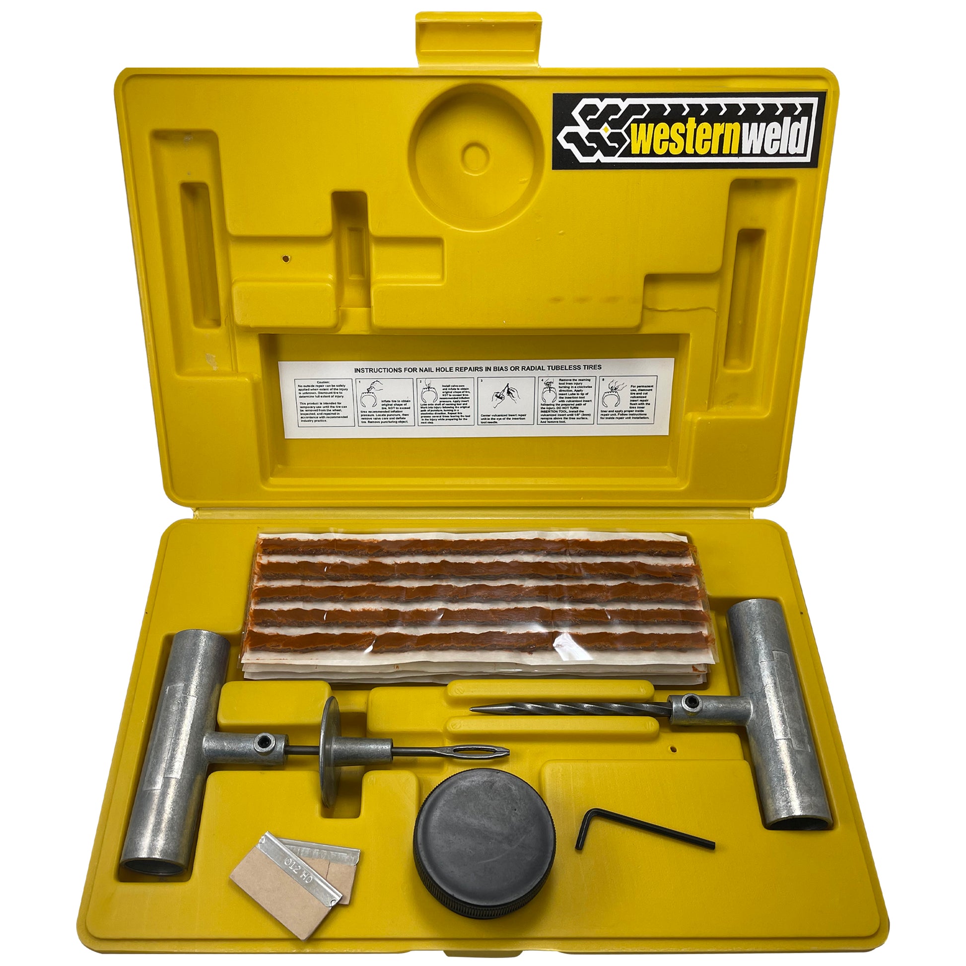 36 Piece Western Weld Heavy Duty Truck Flat Tire Repair Kit Plug & Patch Tool - USA