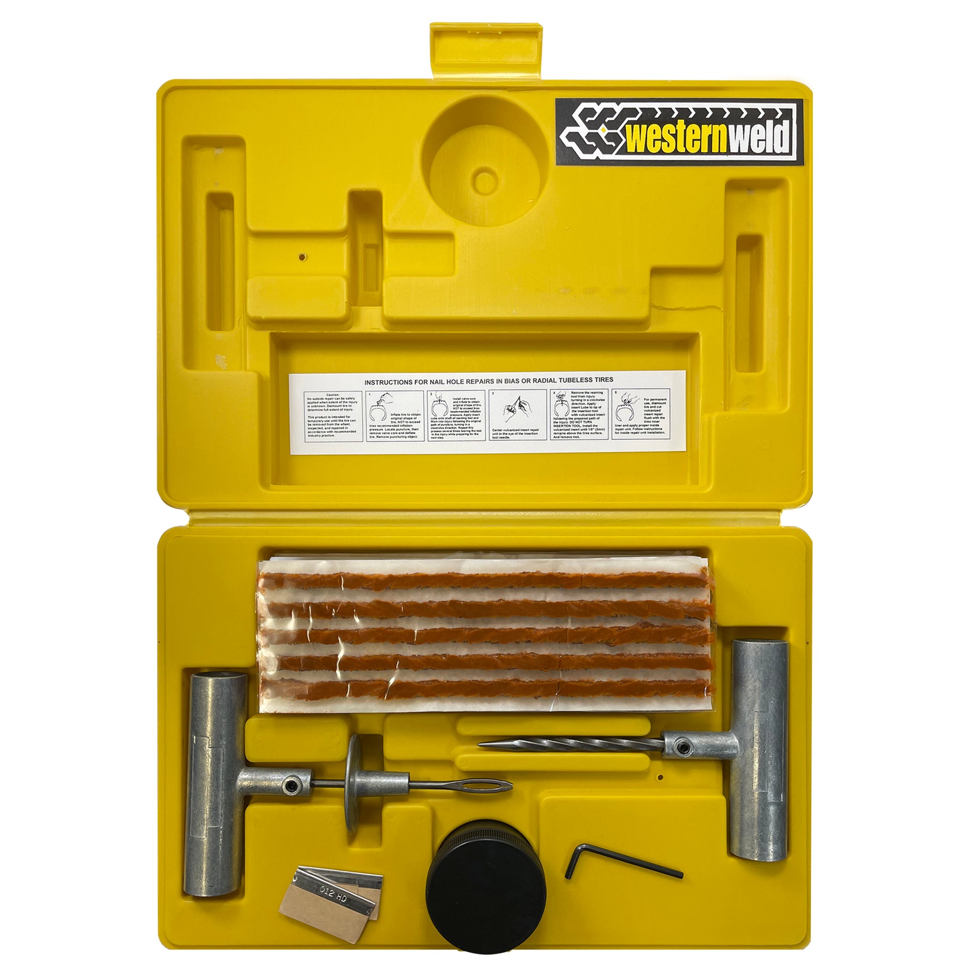 36 Piece Western Weld Heavy Duty Truck Flat Tire Repair Kit Plug & Patch Tool - USA
