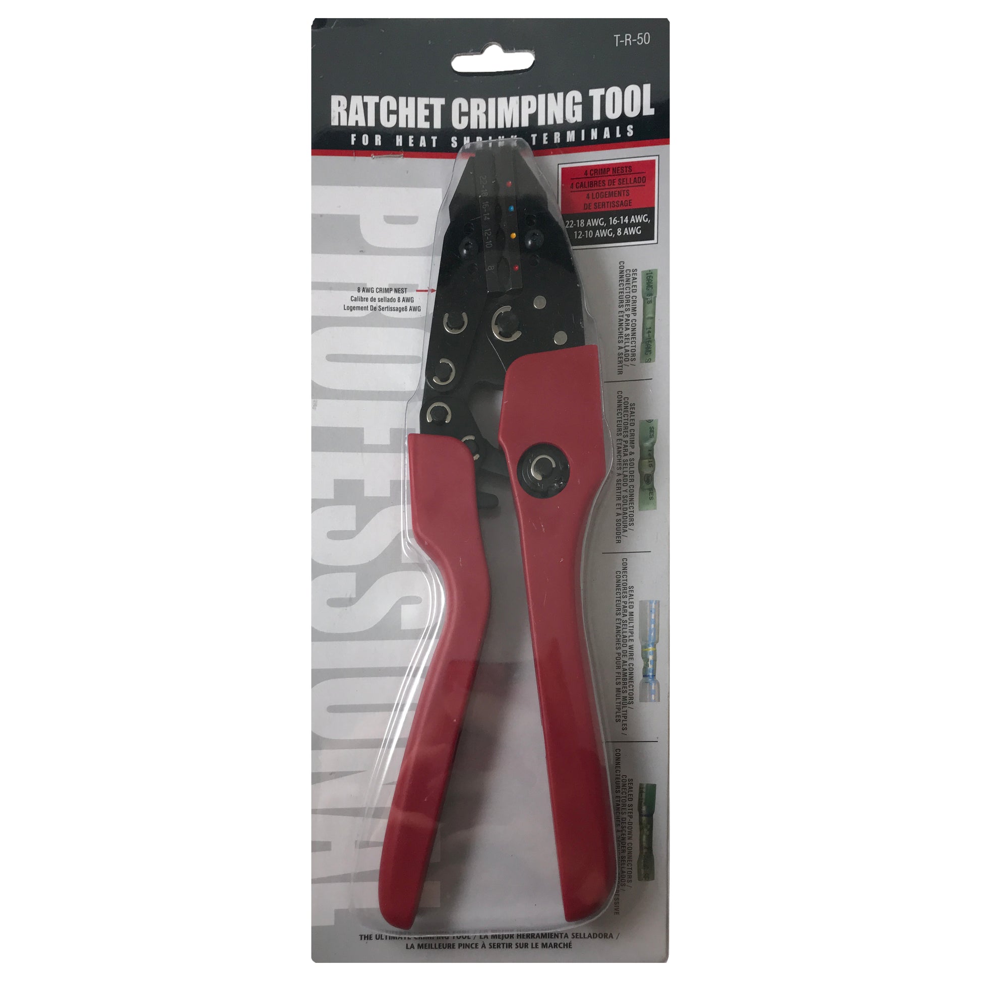 Heavy Duty Ergonomic Ratcheting Crimper Tool For 22-8 Gauge Heat Shrink Terminals
