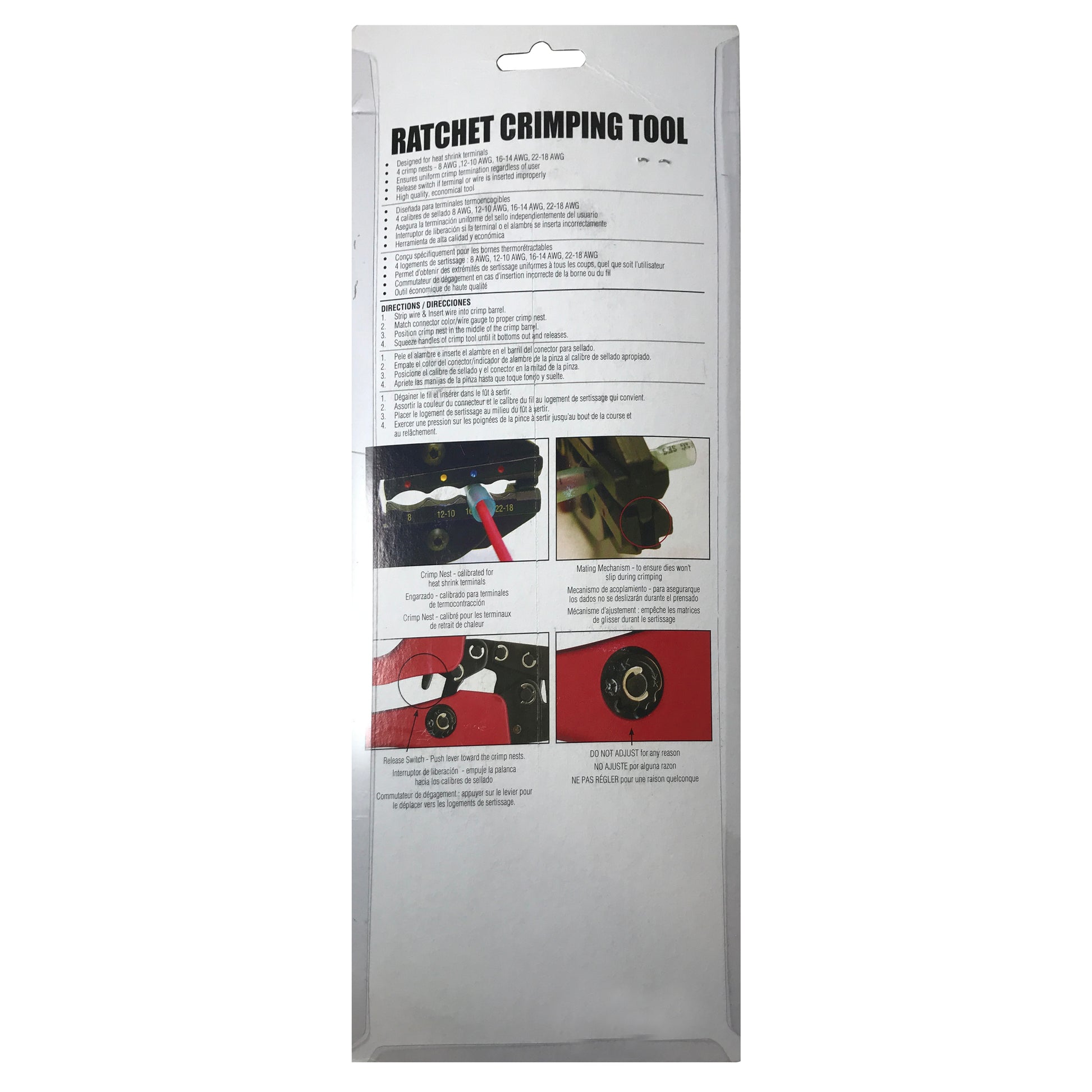 Heavy Duty Ergonomic Ratcheting Crimper Tool For 22-8 Gauge Heat Shrink Terminals