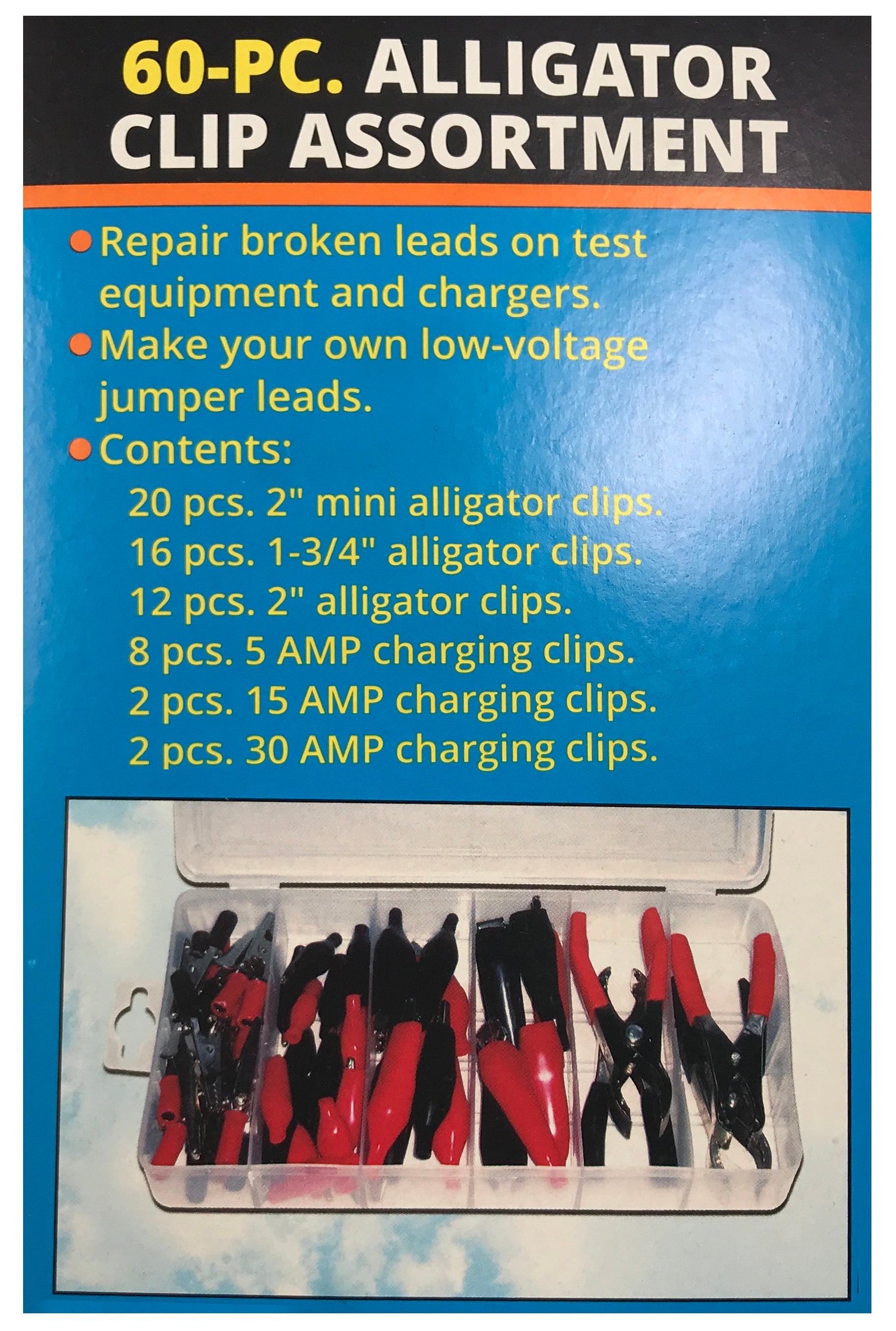 60 Piece Test Clip Alligator & Charging Clamp Assortment Kit