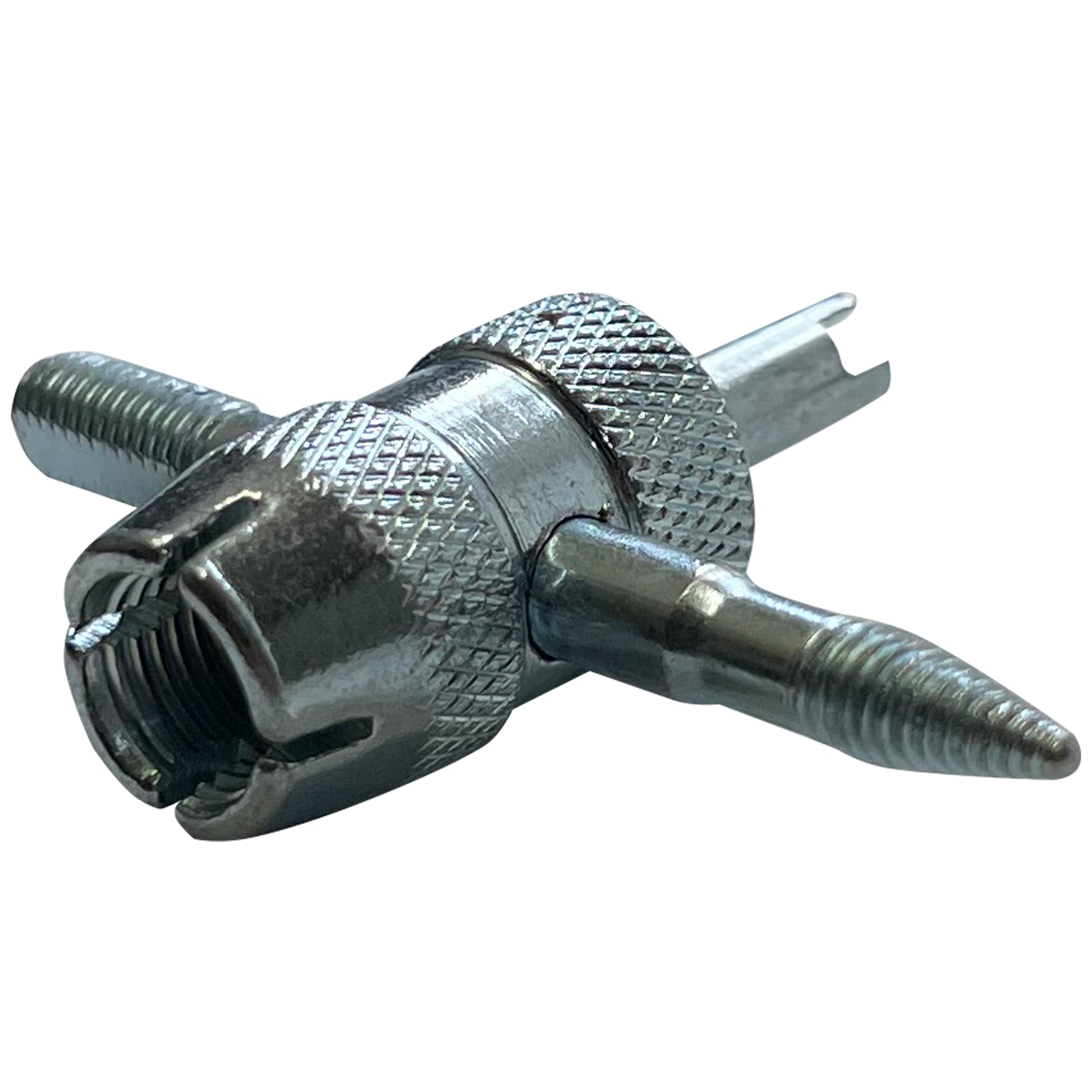 4-Way Tire Valve Core Tool & 4 Valve Cores