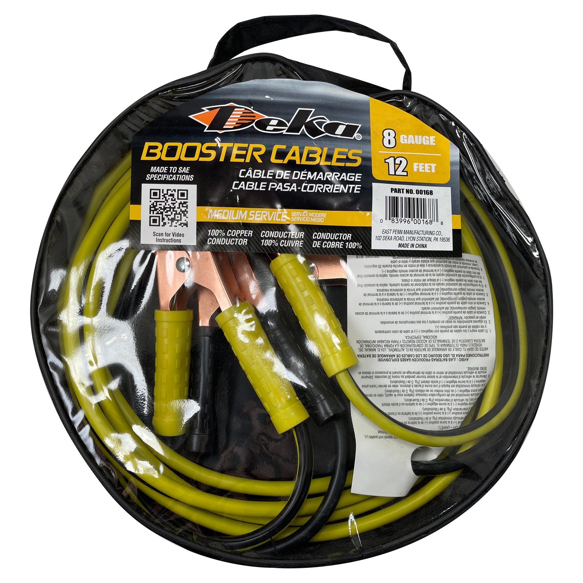 Deka 8 Gauge x 12 FT Copper Booster Jumper Cables 200C Clamp for Car Battery