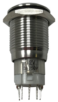 White LED Stainless Metal Latching Push Button Switch On Off 12V - 19mm Mounting