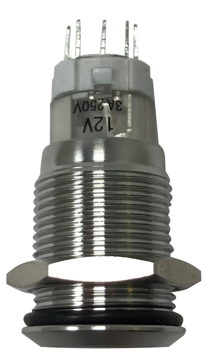 White LED Stainless Metal Latching Push Button Switch On Off 12V - 19mm Mounting