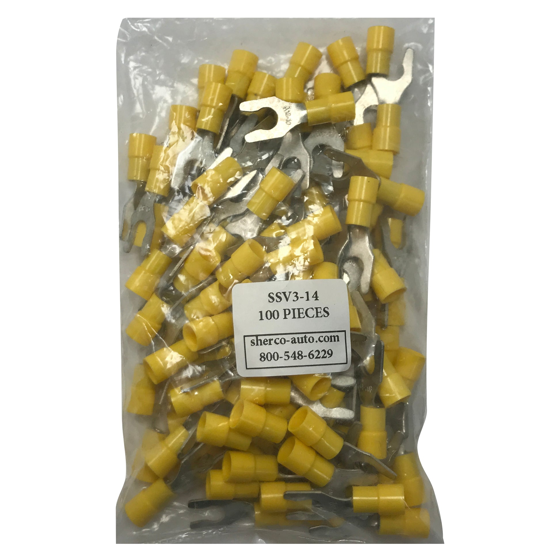 Vinyl Insulated Yellow Spring Spade Terminal 12-10 Gauge 1/4 Stud Conn ...