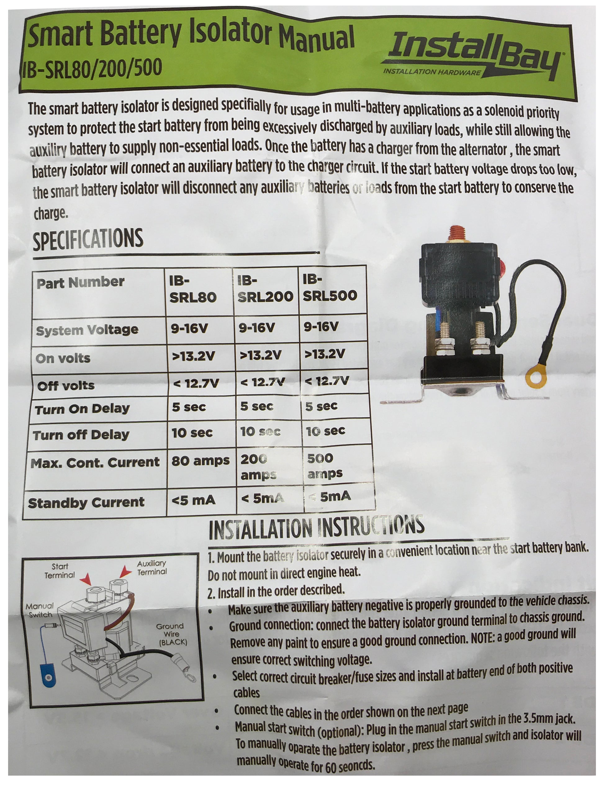 Smart Heavy Duty Battery Isolator Solenoid & Relay - 500 Amp