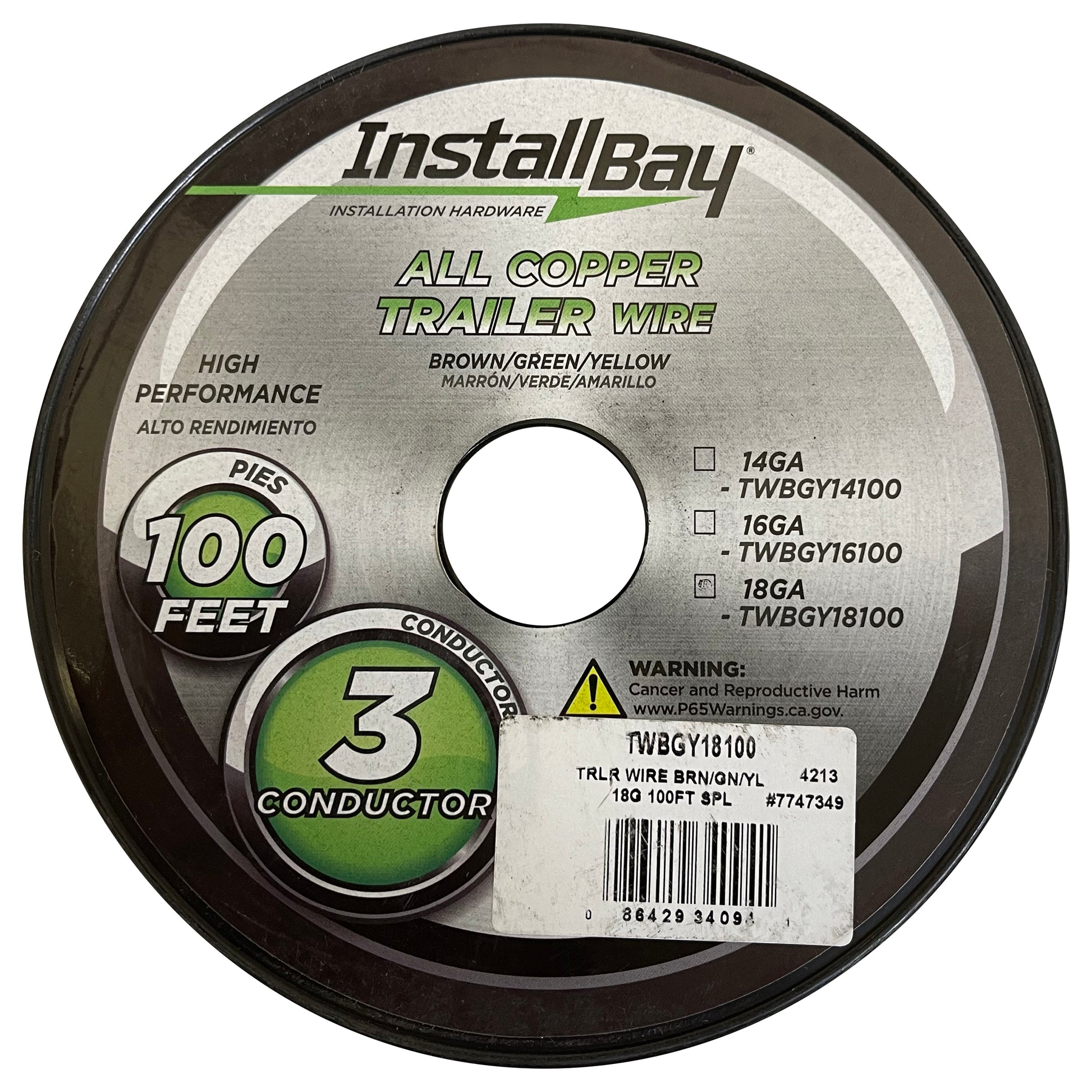 Triplex All Copper Trailer Wire 18 AWG 3 Conductor Brown Green Yellow - 100 Ft