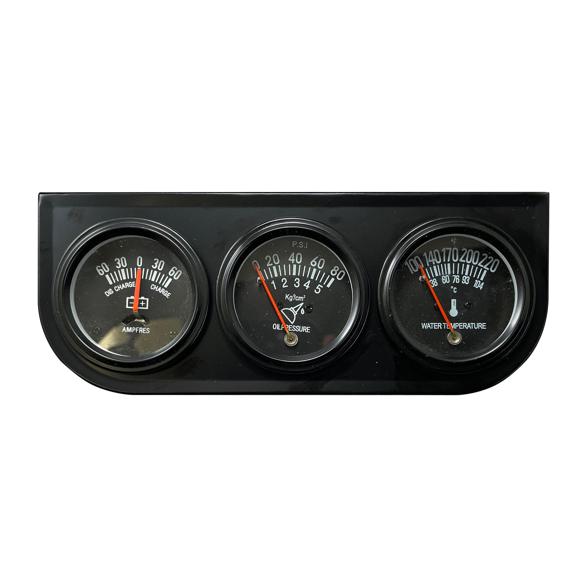 Black 2" Triple Gauge Set - Water Oil Pressure PSI & Ammeter Voltage