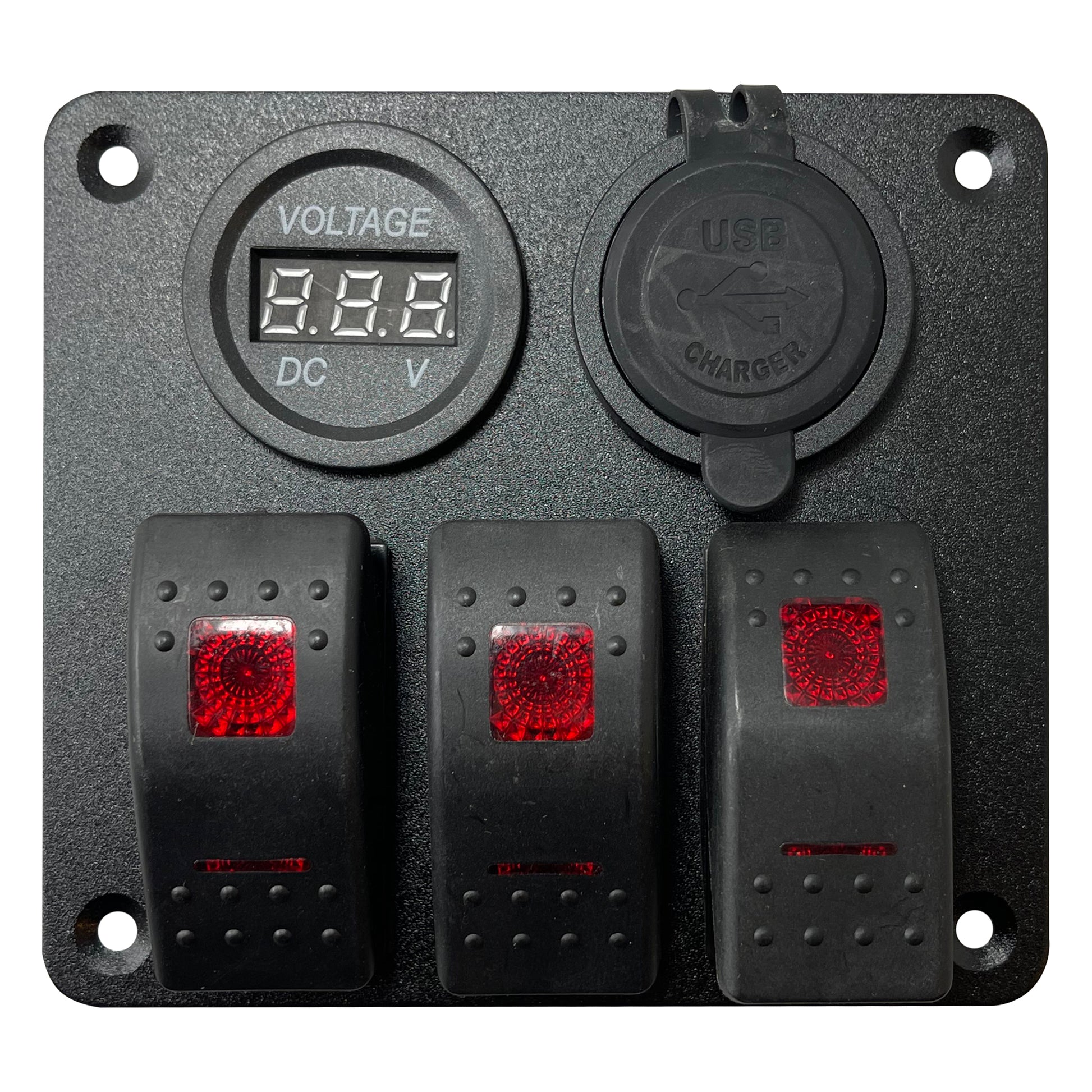 Control Panel 3 Rocker Switch USB & Voltage Gauge