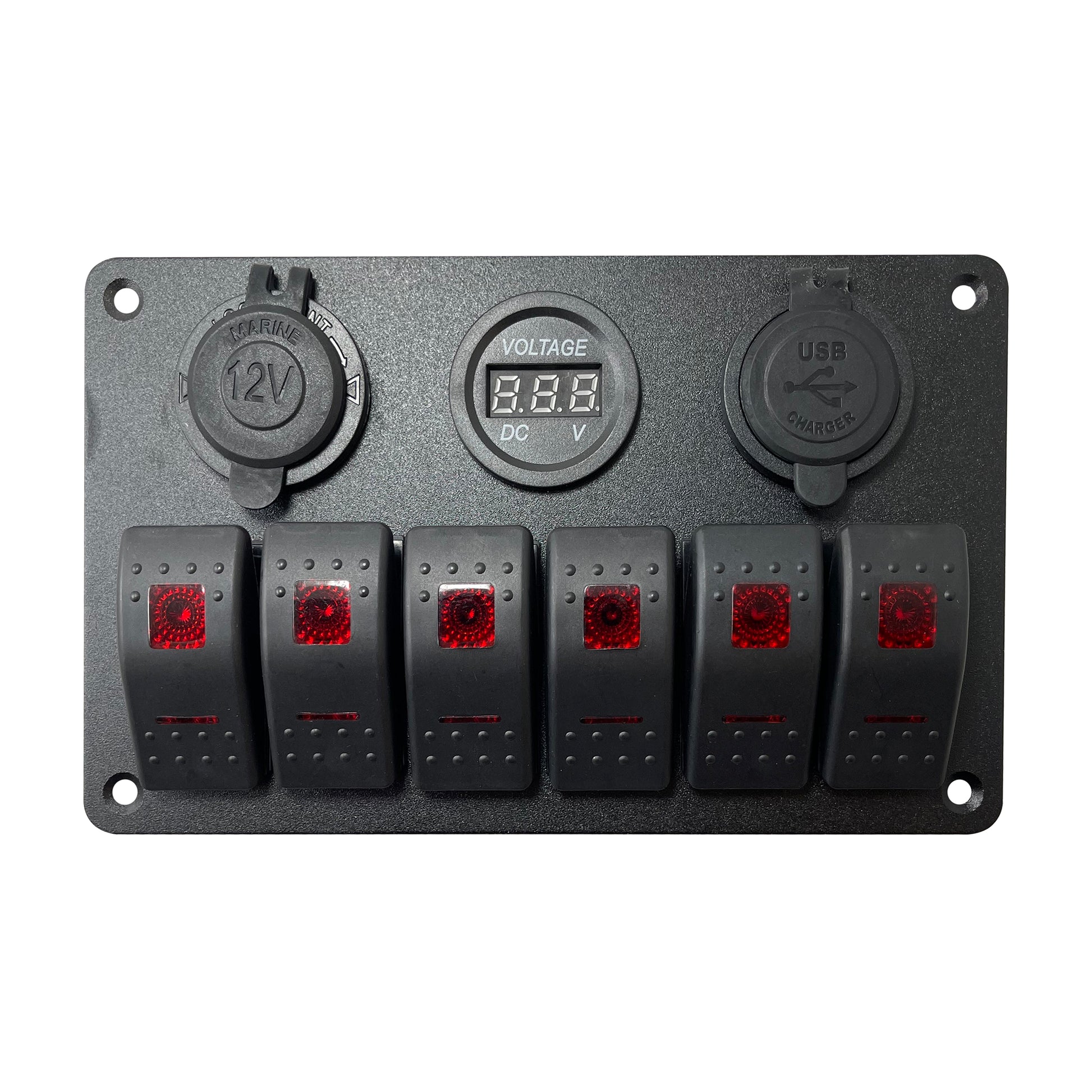 Control Panel 6 Rocker Switch - USB Lighter & Voltage Gauge