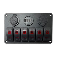 Control Panel 6 Rocker Switch - USB Lighter & Voltage Gauge