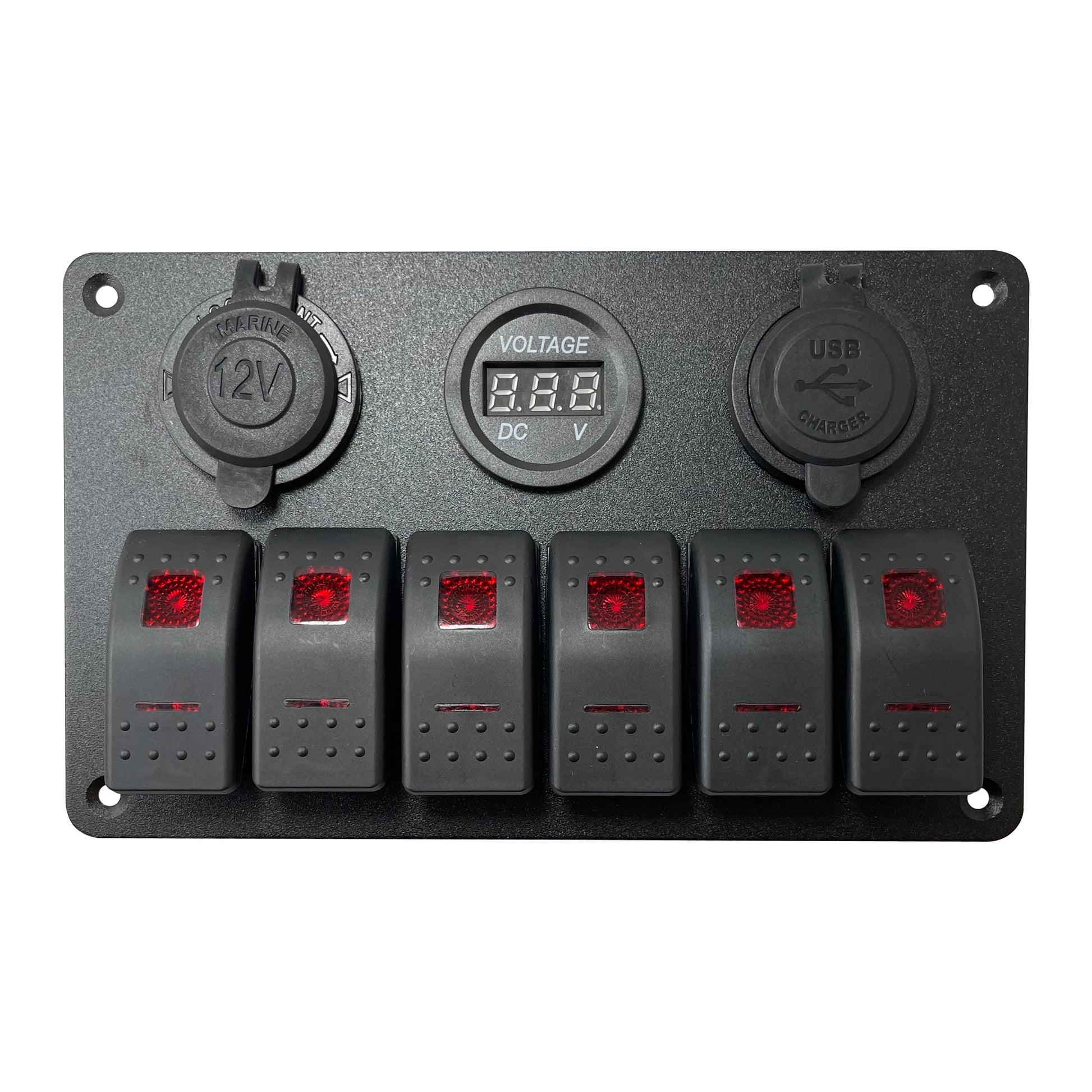 Control Panel 6 Rocker Switch - USB Lighter & Voltage Gauge