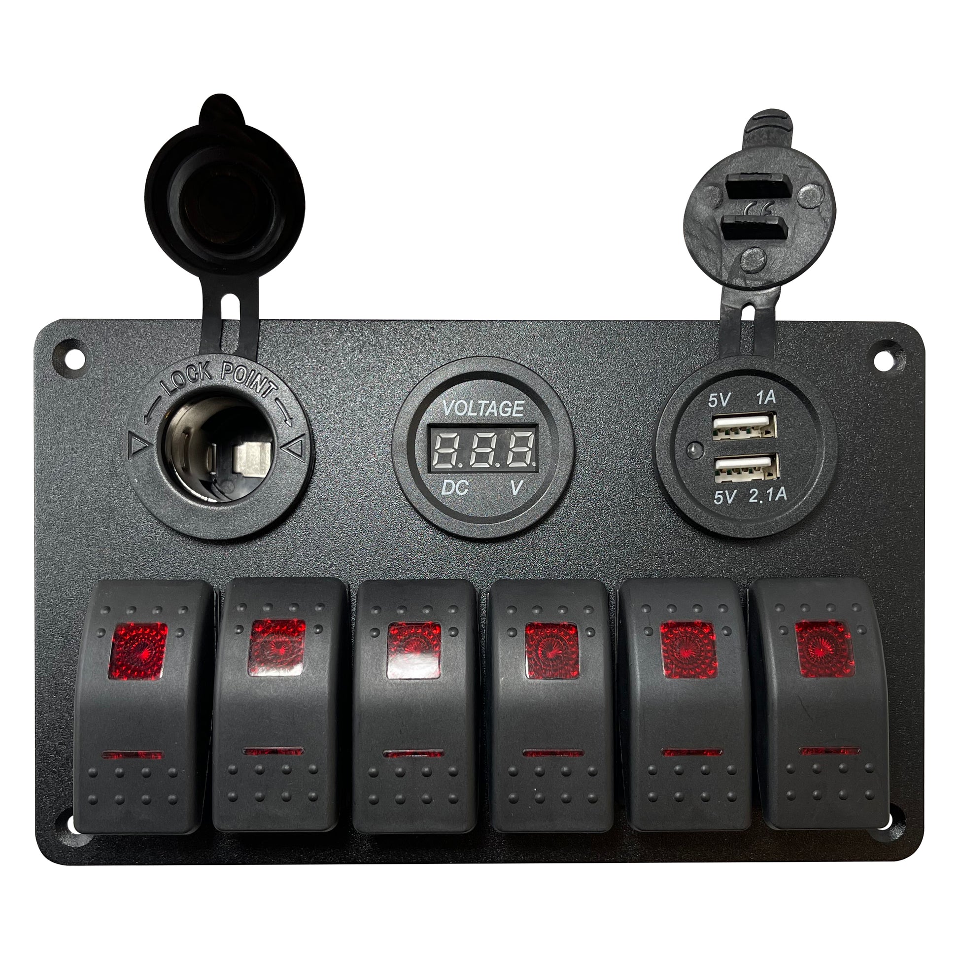 Control Panel 6 Rocker Switch - USB Lighter & Voltage Gauge
