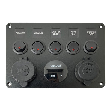 Control Panel 5 Switches Rocker Switch Panel - USB Lighter Volt