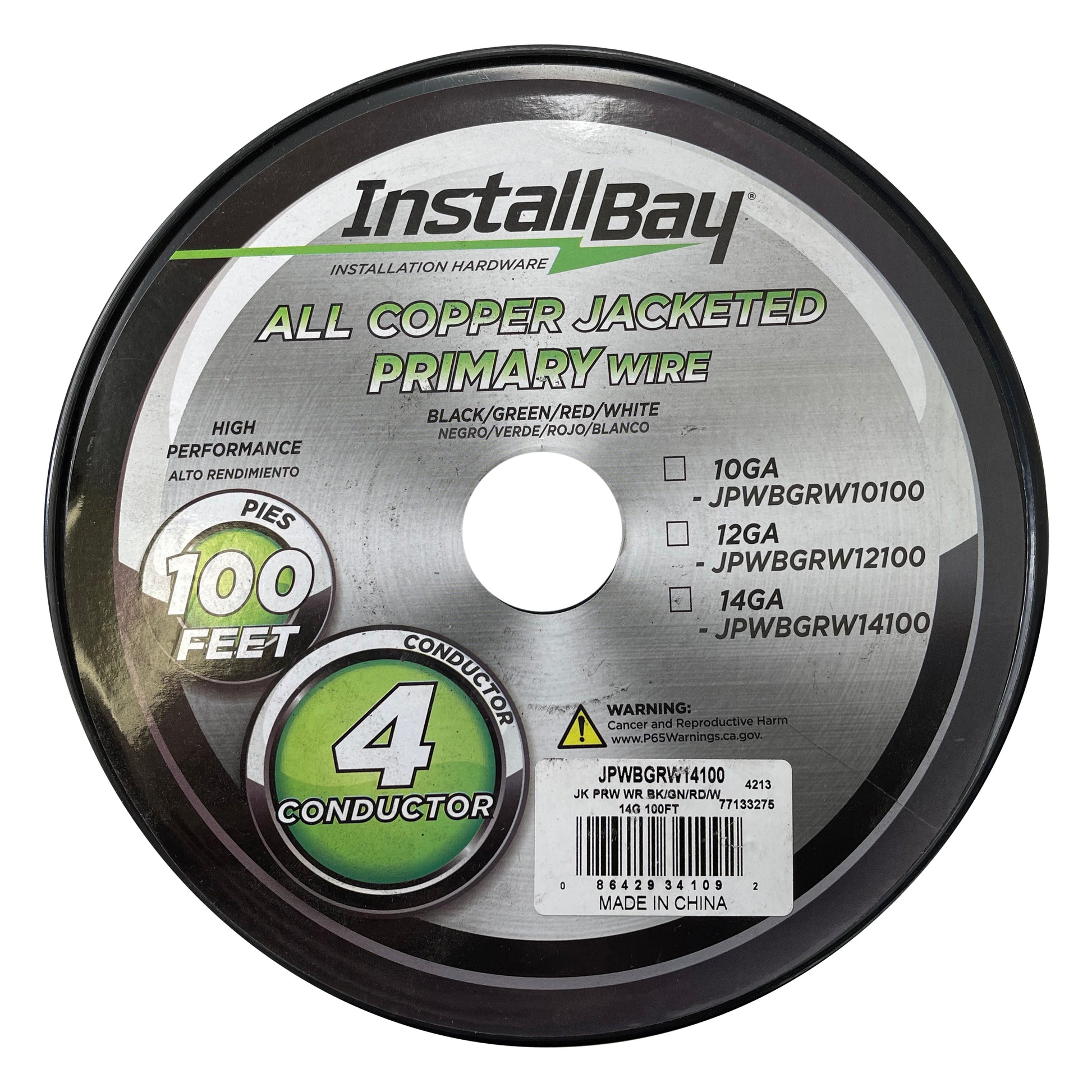 Jacketed Primary Wire 4 Conductor 14 AWG All Copper Black / Green / Red / White - 100 FT