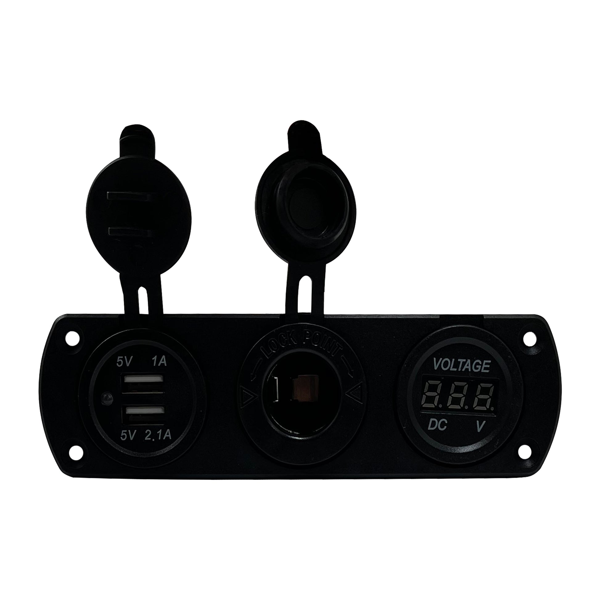 USB Car Charger Voltage Meter & Cigarette Lighter Control Panel - 6" x 1-3/4 x 2