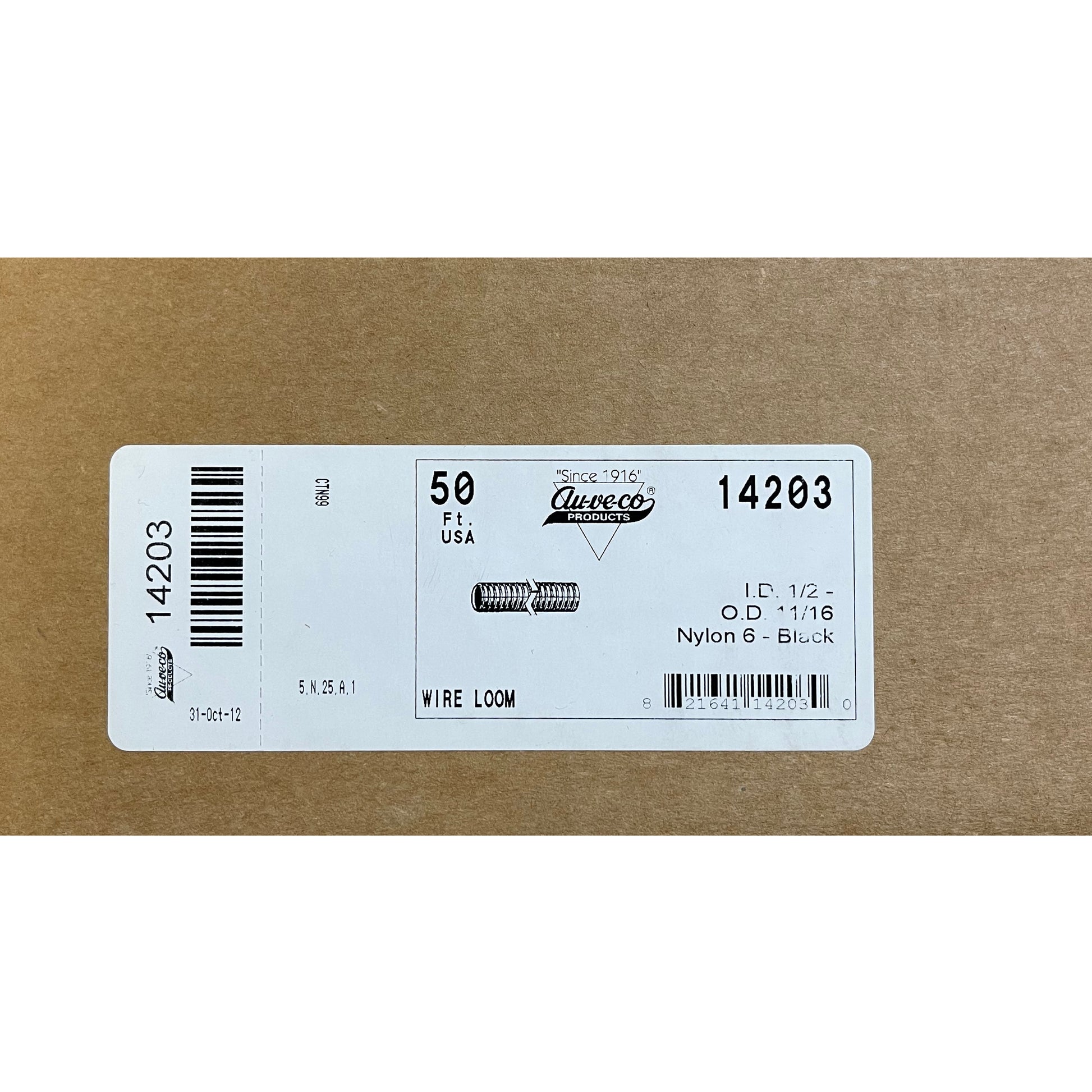 Auveco 14203 Black Nylon Wire Loom 1/2" I.D x 11/16" O.D - USA - 50 FT