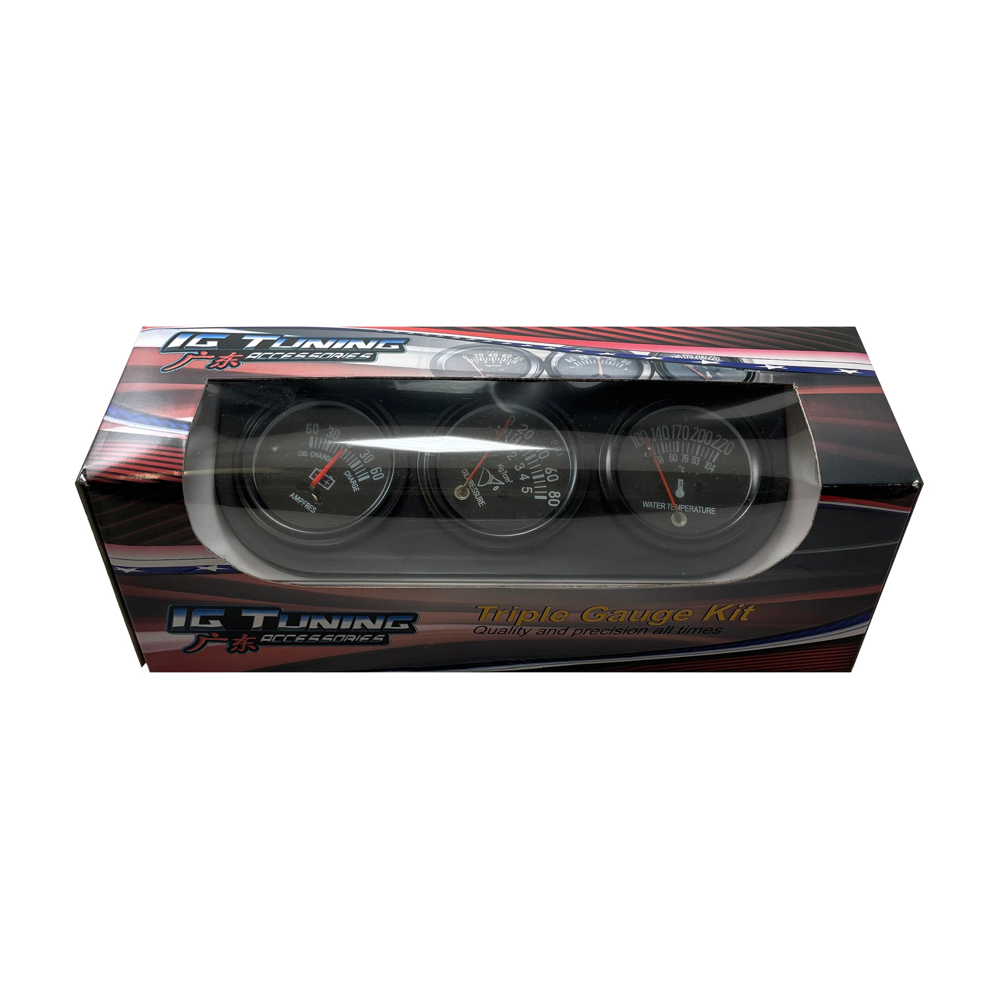 Black 2" Triple Gauge Set - Water Oil Pressure PSI & Ammeter Voltage