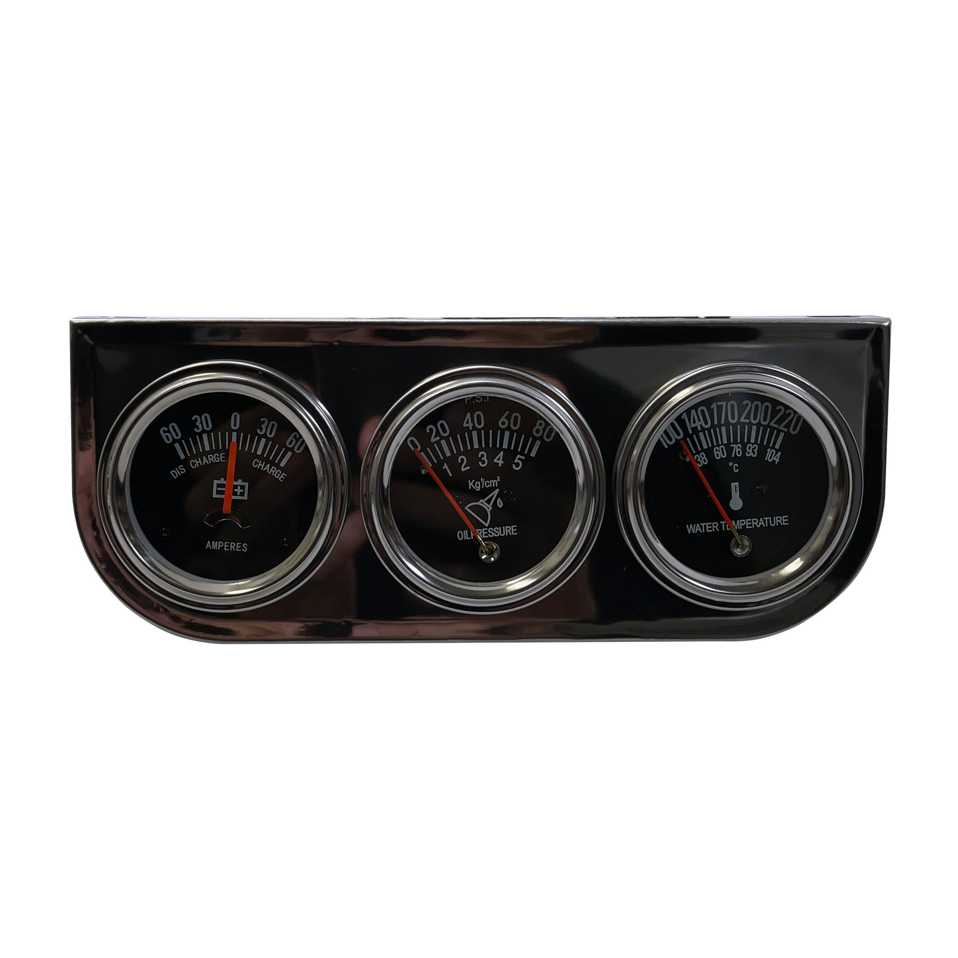 Chrome 2" Triple Gauge Set - Water Oil Pressure PSI & Ammeter Voltage