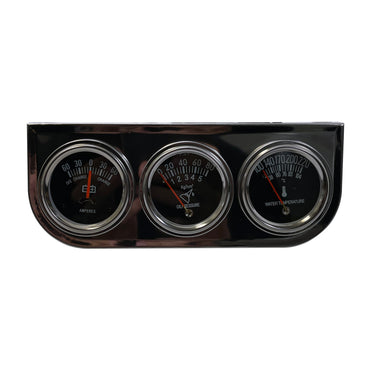 Chrome 2" Triple Gauge Set - Water Oil Pressure PSI & Ammeter Voltage