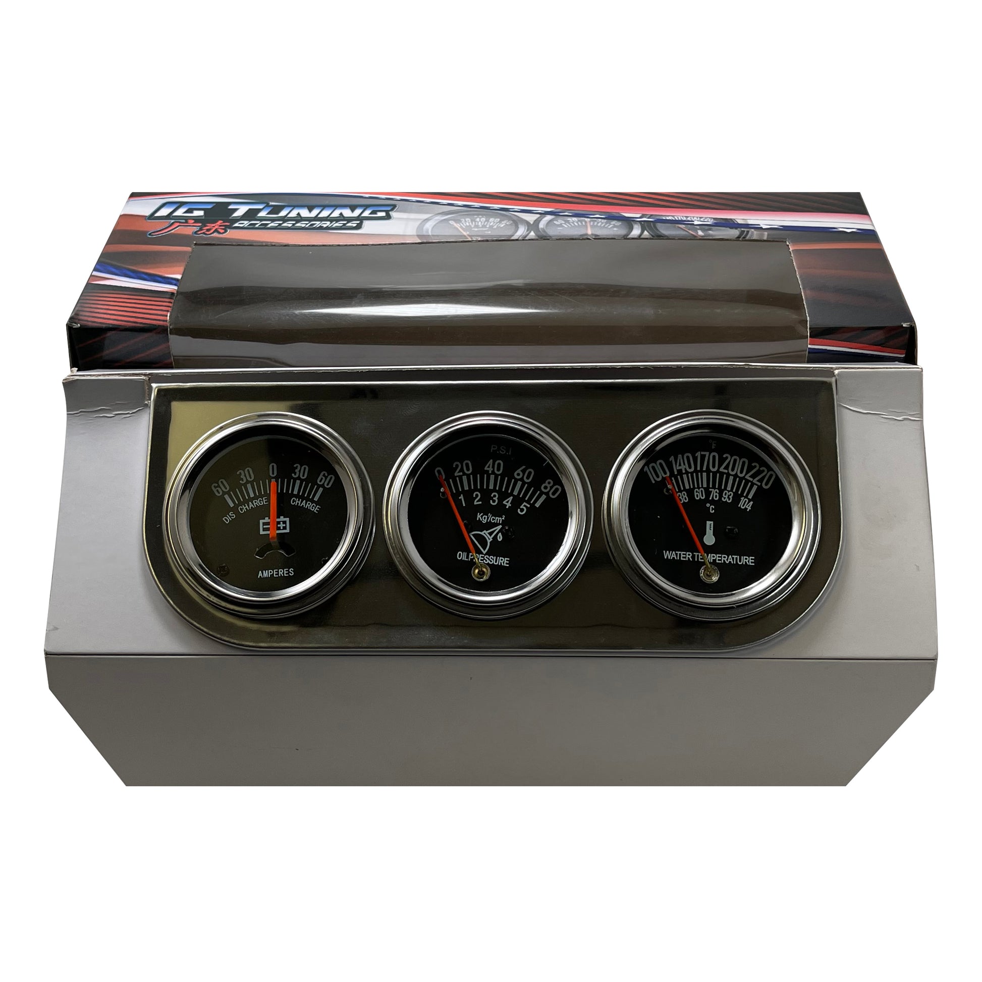 Chrome 2" Triple Gauge Set - Water Oil Pressure PSI & Ammeter Voltage