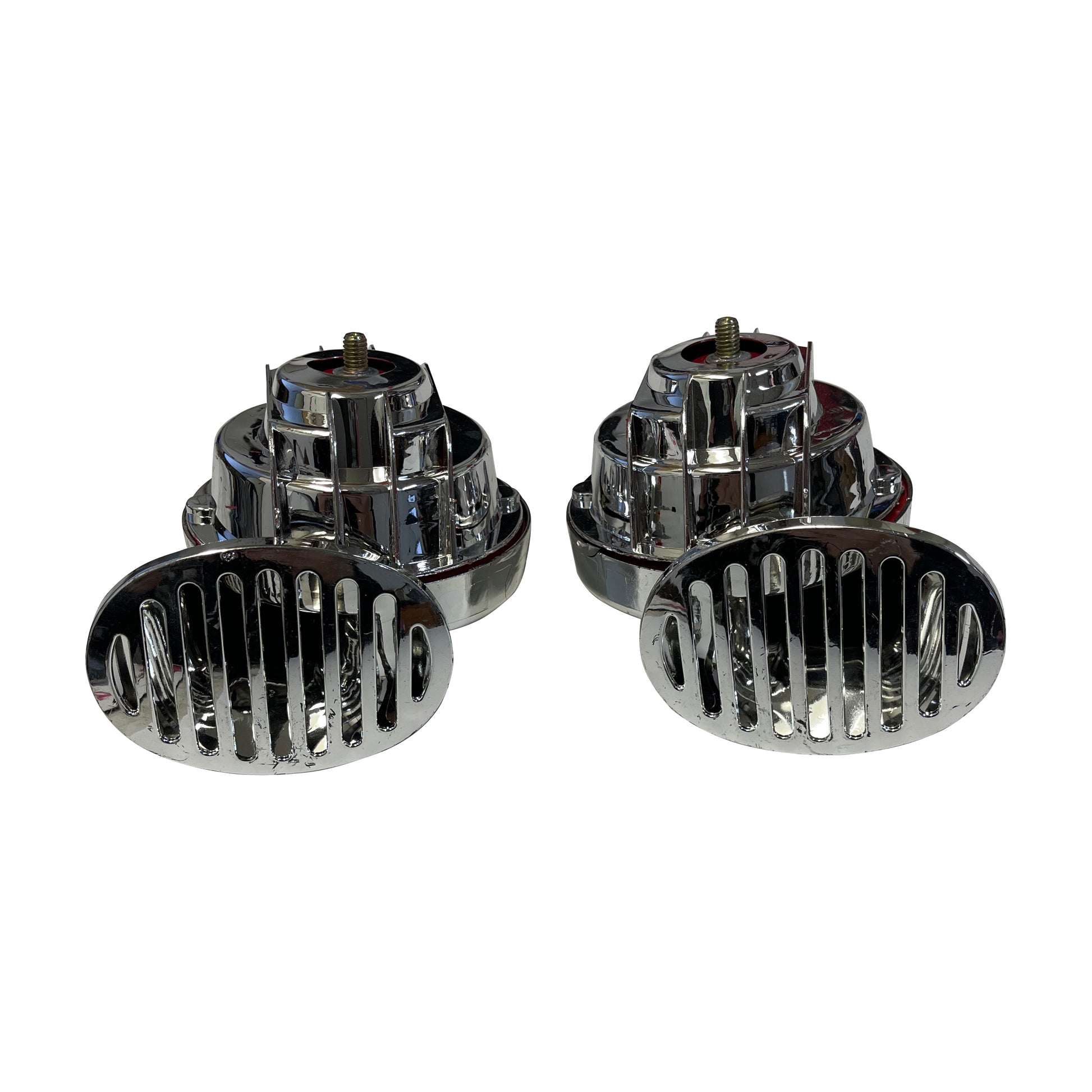 Universal Chrome Shell Electric Air Horn Set High 510 / Low 410 w/ Relay Kit