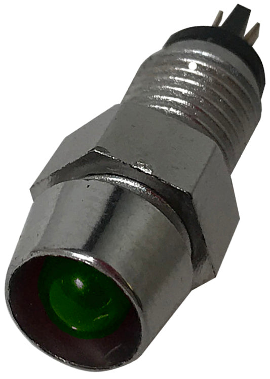 LED Indicator Lights Green in Chrome Housing 12V LED Fits 8mm hole