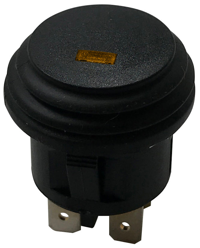 Amber LED Round Push On Off Switch With Splash Proof Seal - 10A @ 12V