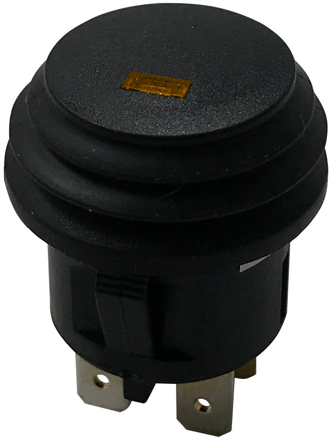Amber LED Round Push On Off Switch With Splash Proof Seal - 10A @ 12V