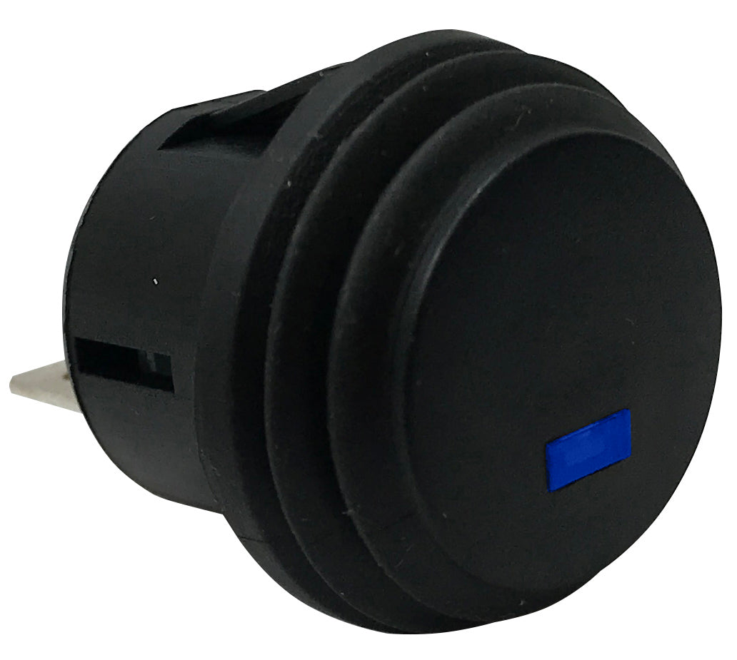 Blue LED Round Push On Off Switch With Splash Proof Seal - 10A @ 12V