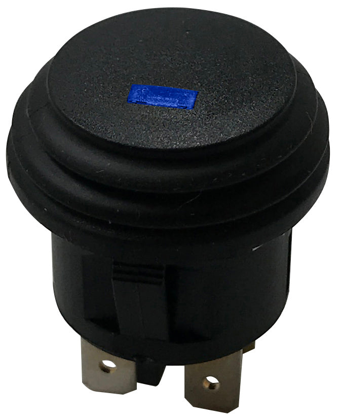 Blue LED Round Push On Off Switch With Splash Proof Seal - 10A @ 12V
