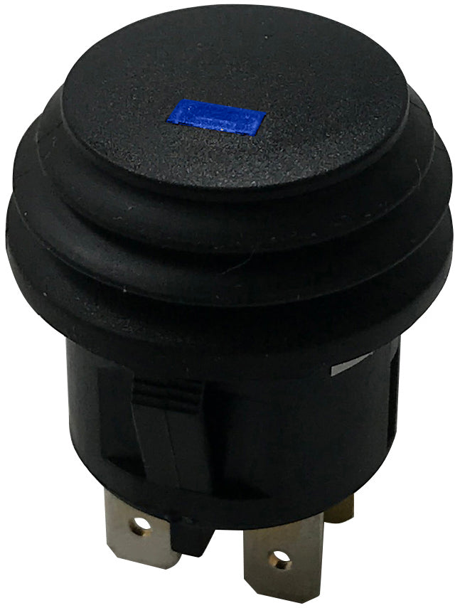 Blue LED Round Push On Off Switch With Splash Proof Seal - 10A @ 12V