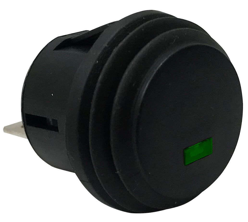 Green LED Round Push On Off Switch With Splash Proof Seal - 10A @ 12V