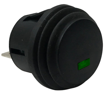 Green LED Round Push On Off Switch With Splash Proof Seal - 10A @ 12V