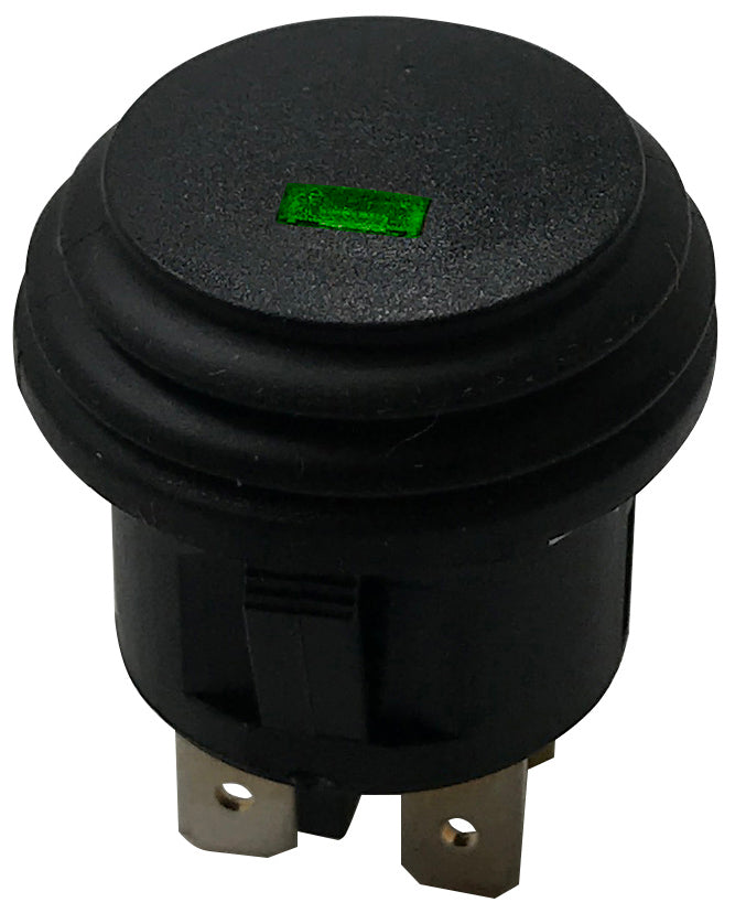 Green LED Round Push On Off Switch With Splash Proof Seal - 10A @ 12V