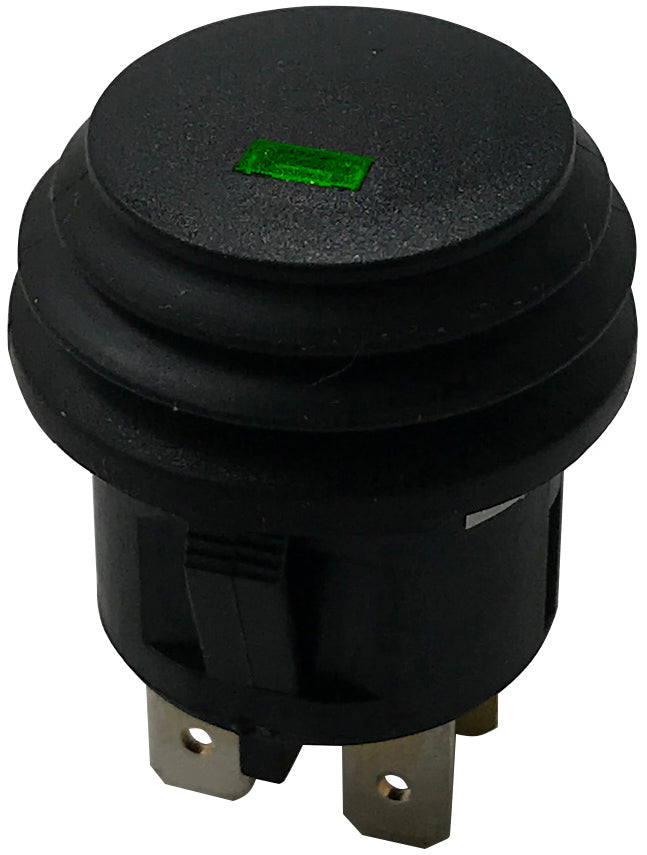 Green LED Round Push On Off Switch With Splash Proof Seal - 10A @ 12V