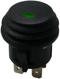 Green LED Round Push On Off Switch With Splash Proof Seal - 10A @ 12V