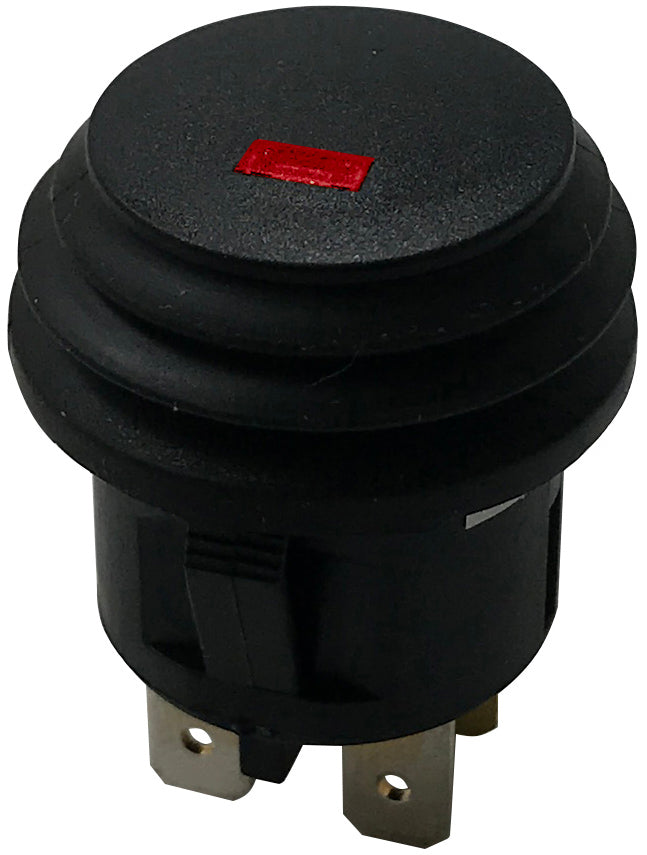 Red LED Round Push On Off Switch With Splash Proof Seal - 10A @ 12V