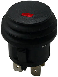 Red LED Round Push On Off Switch With Splash Proof Seal - 10A @ 12V